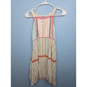 435 by Matilda Jane Dress Girls 12 Turquoise Orange Trim Smocked Back Sundress